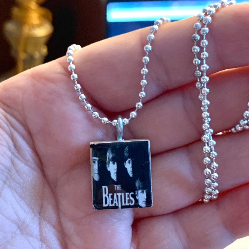 (2/$12,4/$20)Beatles Black Album Scrabble Necklace